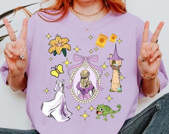 Kokette Schleife Rapunzel Prinzessin Shirt, verheddert Shirt, Mädchen Disney Reise, Disney Prinzessin T-shirt, Geschenk für sie, Disney Urlaub passend