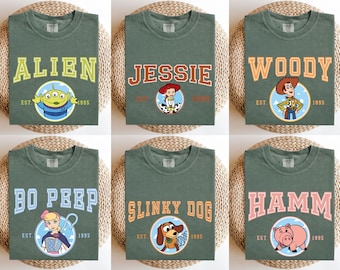Disney Toy Story Custom All Characters Shirt, Matching Family Tee, Disney Group Shirts, Woody Buzz Jessie Bo Peep Slinky Dog Green Alien