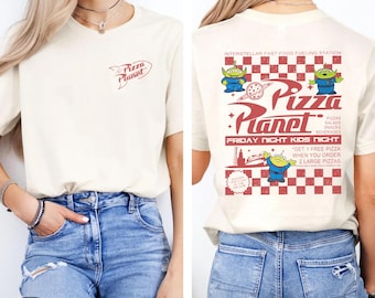 Retro Pizza Planet Toy Story Two-Sided Shirt, Disney Green Aliens Tee, Disneyland Vacation, Disneyworld