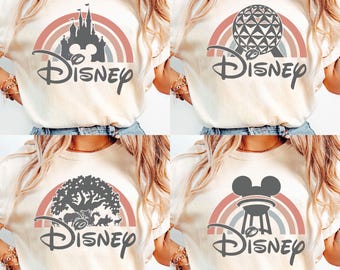 Retro Disney Castle Epcot Center Animal Kingdom Hollywood Studios Shirt, Disney Rainbow Tee