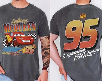 Retro Lightning McQueen Comfort Colors T-shirt, Disney Cars Shirt, Disney Pixar Car Shirt, Cars Family Vacation 2026 Tee, Cars Land Trip Tee