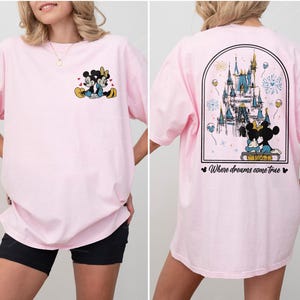 Doppelseitiges Disney World Mickey Minnie Paar Shirt, wo Träume wahr werden, Disneyland Paar Flitterwochen Shirt, Disney Wifey Ehemann, Magie