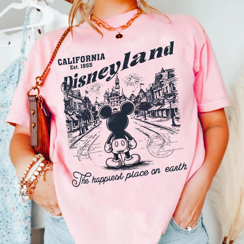 Retro Disneyland Comfort Colors Tee, Disney Vintage Shirt, Disney Vacation Tee, Happiest Place On Earth, Mickey and Friends, Space Mountain Blossom/Light Pink