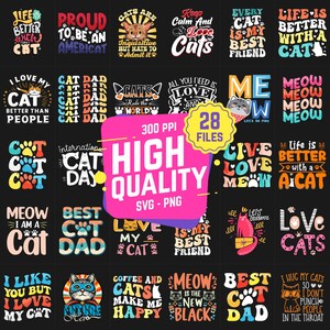 Bundle Americat Better Cat Dad Haustierbesitzer SVG Tshirt Digital Design, Meow Kätzchen Kitty Held, Feiern Cat Day PNG Shirt, Hoodie T-Shirt Grafik