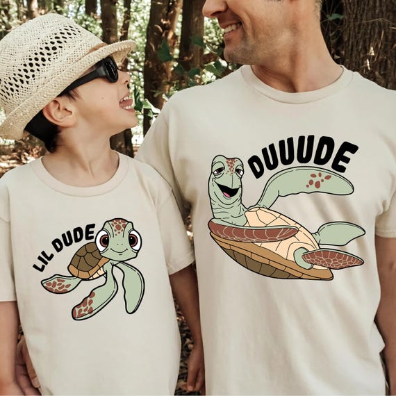 Father and Son Matching Turtles Shirts, Disney Matching Daddy and Son, Finding Nemo Shirt, Lil Dude and Dude, Funny Disney Family Shirt