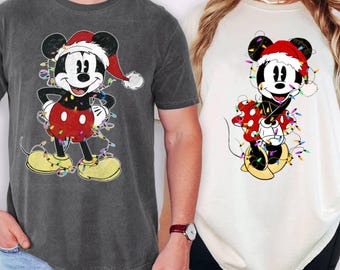 Disney Couples Mickey and Minnie Christmas Comfort Colors Shirt, Christmas Lights T-shirt, Mickey's Very Merry Xmas Party Sweatshirt, Disney