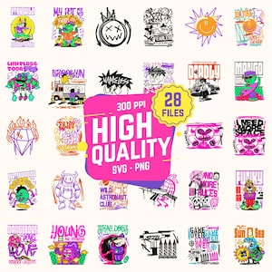 25+ Bundle Funky Y2K Cyberpunk Hiphop Graffiti SVG Digital-T-Shirt Design, PNG Retro Streetwear, Rebel Urban Punk Skate Hoodie Straßenkultur