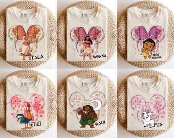 Maglietta Disney Moana con tutti i personaggi, abbigliamento coordinato per la famiglia della Principessa Moana, maglietta con Maui, Hei Hei e Pua Mama Dada, maglietta per la gita in famiglia a Disneyland, WDW