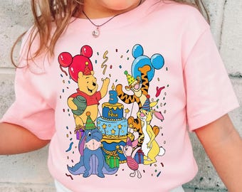 Birthday Pooh and Friends Birthday Party Custom Name Age Shirt, Matching Family Outfits, 1st Birthday, Personalized Birthday Tee