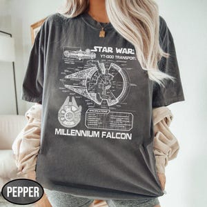Star Wars Millennium Falcon Grey Schematics Tee, Retro Star Wars Shirt, Movie Star Wars Shirt, Disney Family Vacation Gift, Magic Kingdom