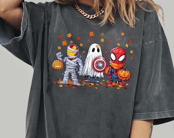 Retro Superhero Halloween Shirt, Spiderman, Iron Man, Captain America