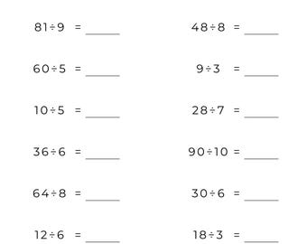 10 Division Practice Worksheets: Basic Math, Grades 3-5 (PDF Download A4/US Letter Size)