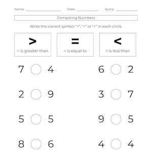 10 Printable Greater Than Less Than Equal Worksheets – Compare the Numbers – Comparing Numbers Kindergarten Worksheets – Numbers to 20