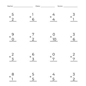10 Printable Addition Worksheets: Single Digit Math Drills (PDF)