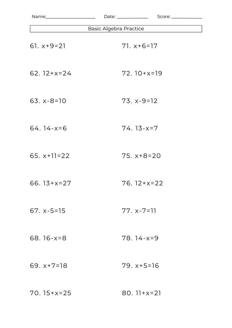 10 printable basic algebra worksheets for beginners – solving algebraic equations and algebraic expressions. Beginning algebra practice with simple and basic algebra worksheets, perfect for learning and solving basic algebra for beginners