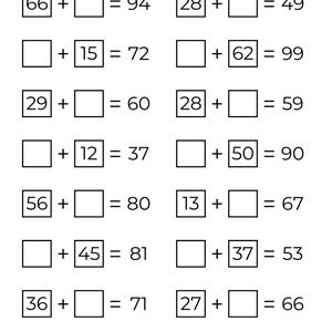 10 Printable Missing Addends Worksheets: Addition to 100 (PDF Pattern ...