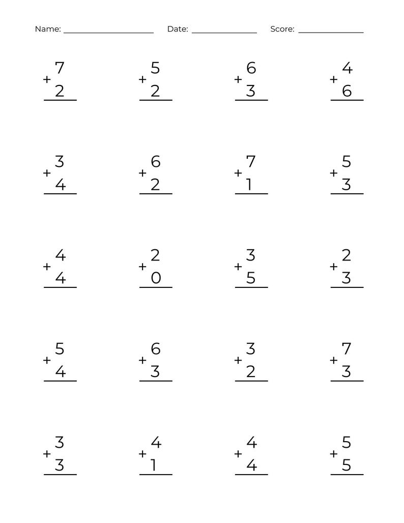 10 Printable Addition Worksheets: Single Digit Math Drills (PDF) - Etsy
