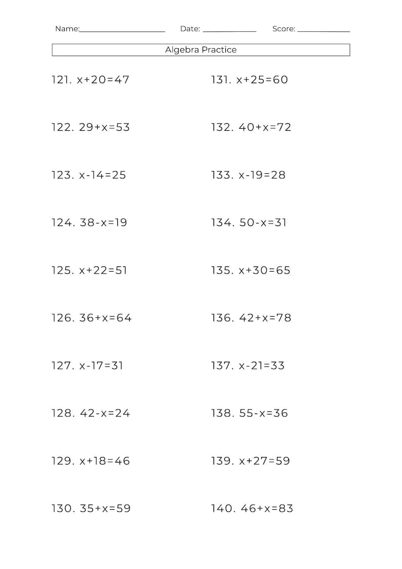 10 printable basic algebra worksheets for beginners – solving algebraic equations and algebraic expressions. Beginning algebra practice with simple and basic algebra worksheets, perfect for learning and solving basic algebra for beginners