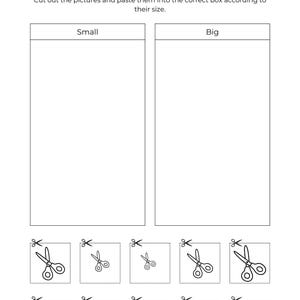 Big and Small Size Sorting Worksheets: Preschool Math (PDF Download A4 ...