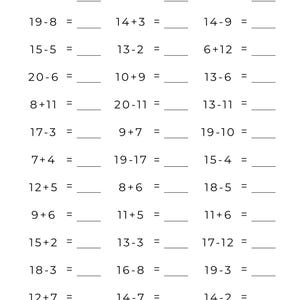 10 Printable Addition & Subtraction Worksheets: Math Practice to 20 ...