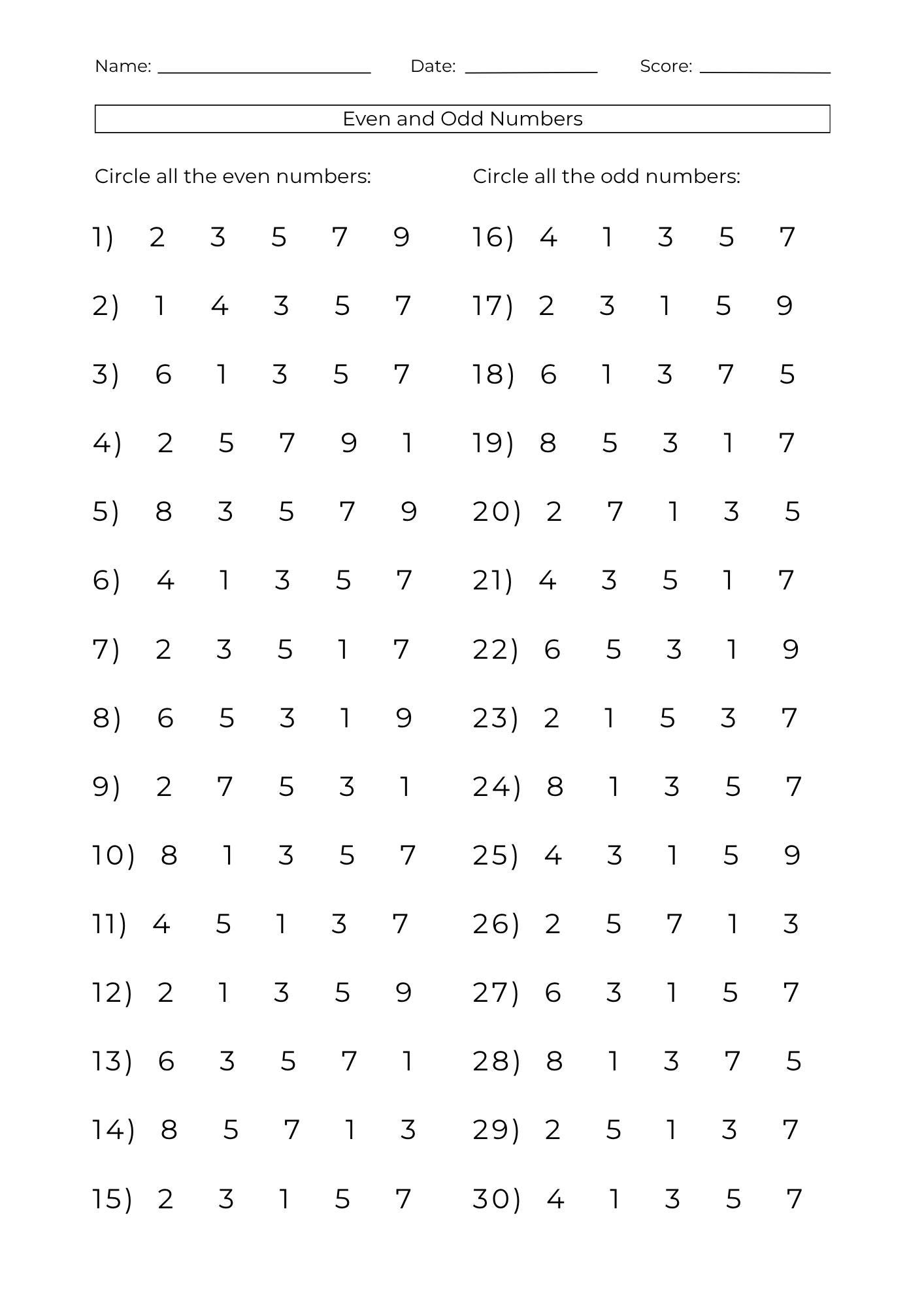 10 Printable Practice Even and Odd Numbers Worksheets - Numbers ...