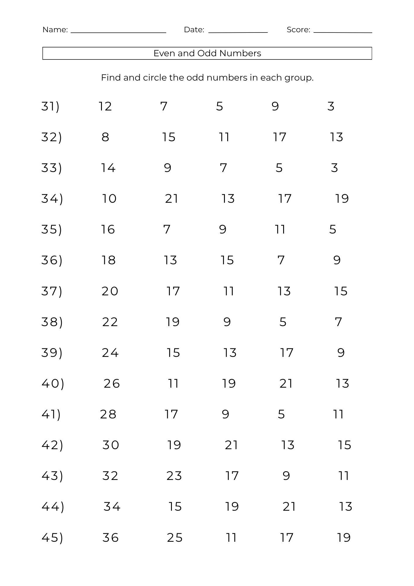 odd numbers ブラックコート 10 Printable Practice Even and Odd Numbers Worksheets - Numbers