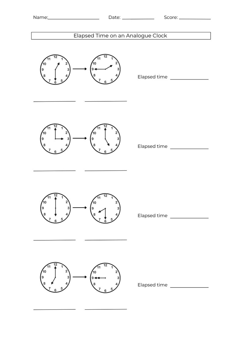 10 Printable Elapsed Time Worksheets: Analog & Digital Clock Practice ...