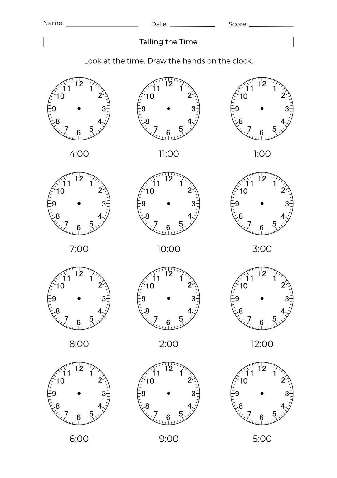 11 Printable Clock Worksheets: Telling Time Practice (PDF Download A4 ...