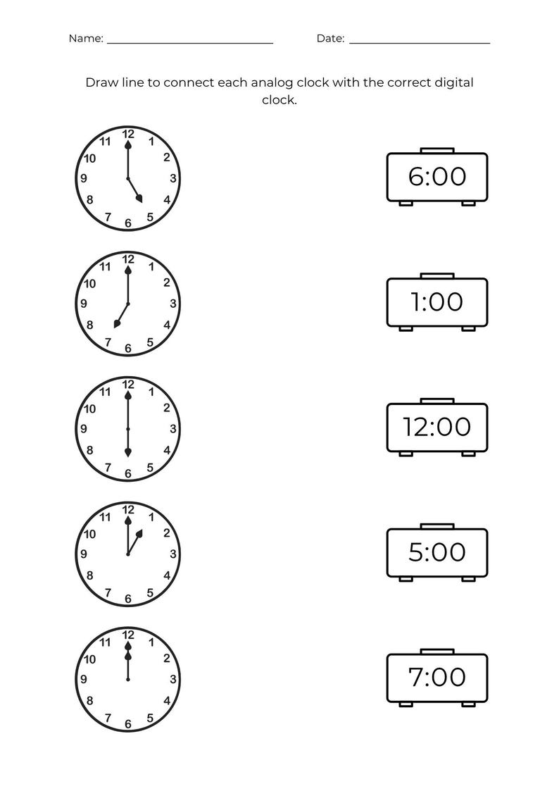 50 Printable Time Telling Worksheets – Learning Analog & Digital Clocks ...
