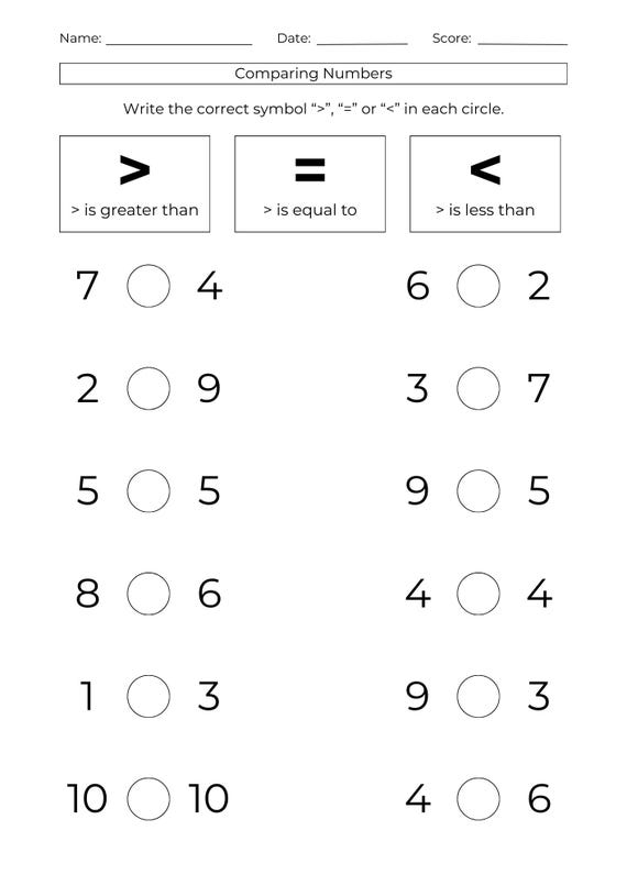 Maths Symbols Worksheet