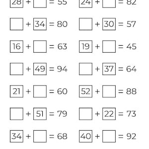 10 Printable Missing Addends Worksheets: Addition to 100 (PDF Pattern ...