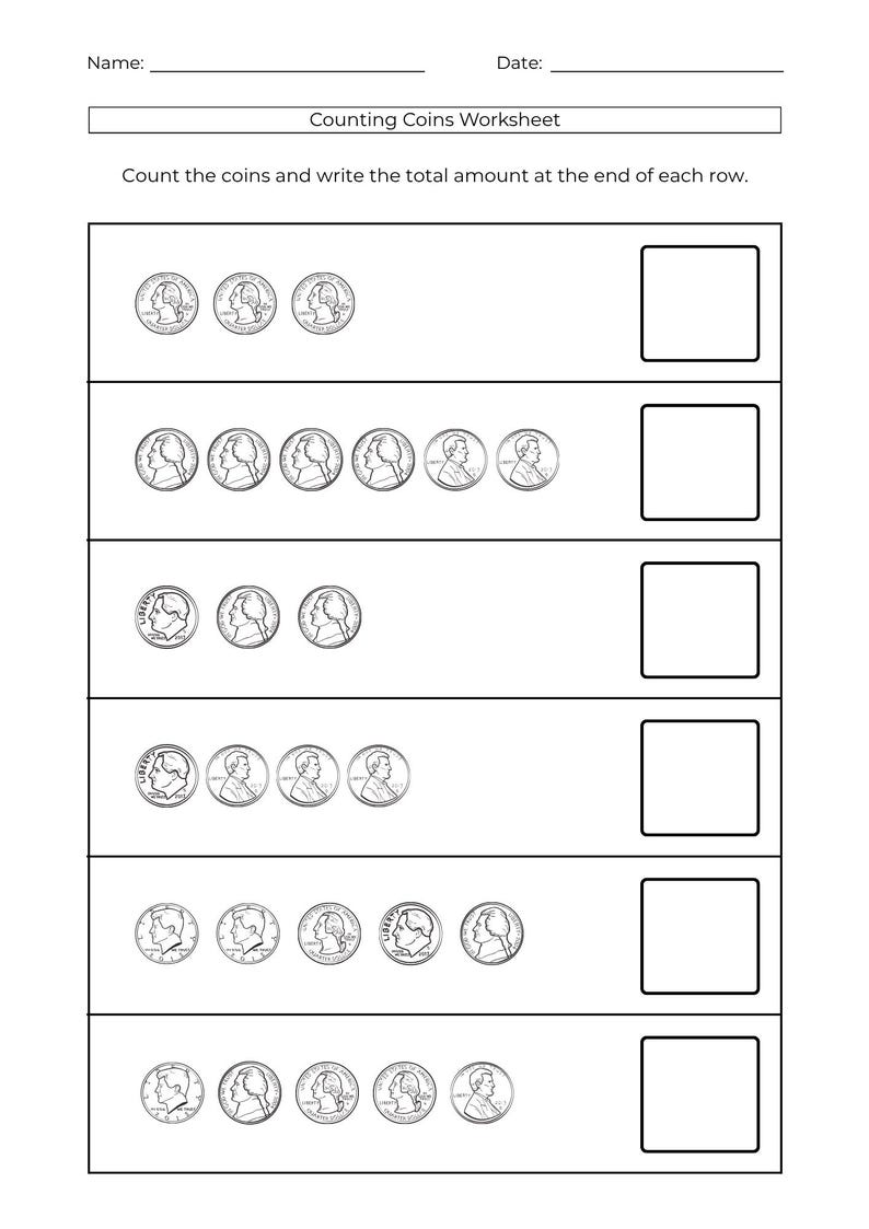 10 Printable Money Counting Worksheets: Coin & Cash Math Activity (PDF ...