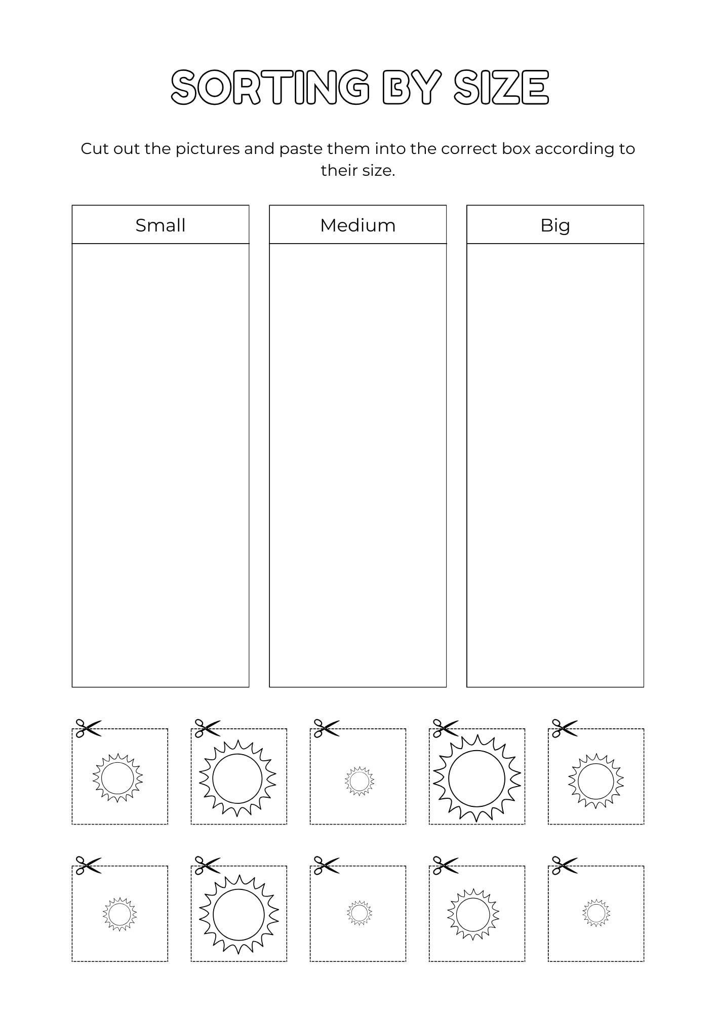 Big and Small Size Sorting Worksheets: Preschool Math (PDF Download A4 ...