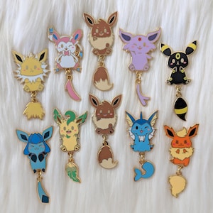 DISCONTUNIED: Eeveelution - Pocket Monster Dangle Tail Hard Enamel Pin - About 1.25" Tall