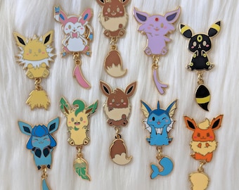 DISCONTUNIED: Eeveelution - Pocket Monster Dangle Tail Hard Enamel Pin - About 1.25" Tall