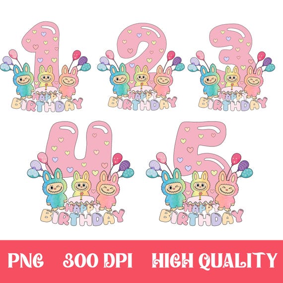 Bundle Labubu Happy Birthday PNG for girls –  Labubu Party Design, Kawaii Monster Birthday Clipart, Printable Labubu Art for Girls