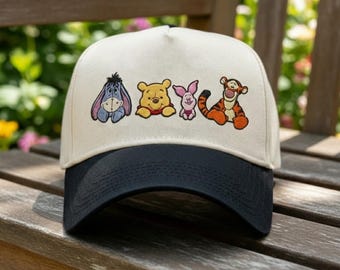 Embroidered Pooh Friends Dad Hat, Cute Cartoon Bear Piglet Tigger Eeyore Cap, Disney Inspired Baseball Hat, Gift for Her Him