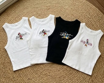 Cute Disney Tank Top Ribbed Crop Top Mickey Minnie Donald Daisy Shirt Women Summer Graphic Tee Vintage Cartoon Y2K Top