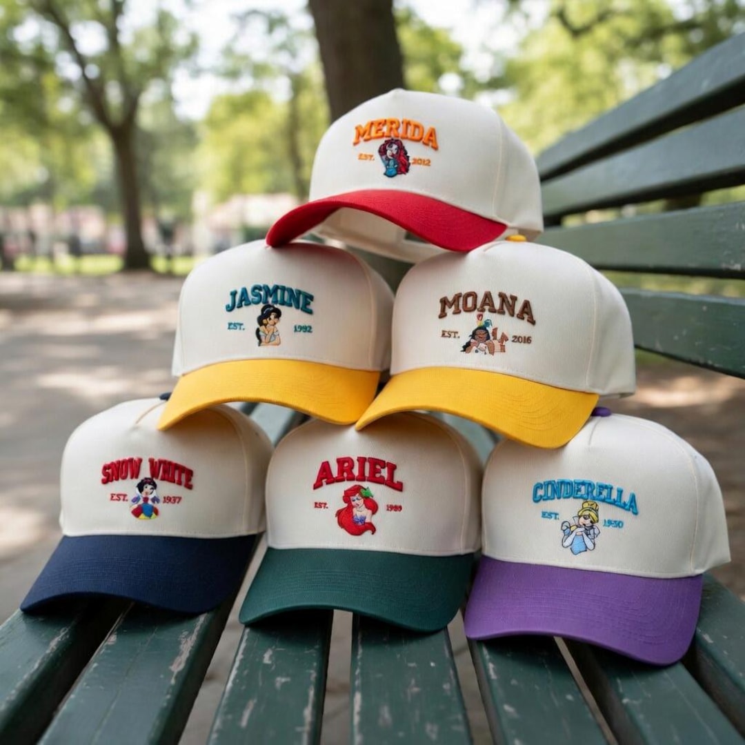 Disney Princess Embroidered Caps – Ariel, Cinderella, Snow White ...