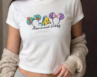 Mermaid Vibes Baby Tee, Disney Ariel Tee, Flounder and Ariel Shirt, Cute Disney Shirt, Under the Sea Shirt, Mermaid Lover Gift