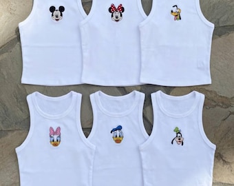 Top corto con bordado de Mickey y sus amigos, camiseta marrón para bebé con diseño de ratón sencillo, Disneyworld Y2K, viaje a WDW