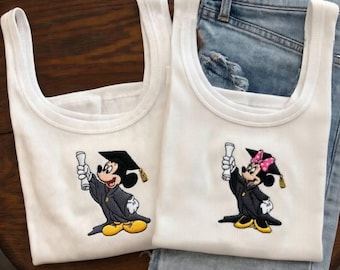 Camiseta sin mangas de graduación de Mickey y Minnie, camiseta de graduación personalizada, conjunto de graduación de Disney, camiseta de graduación universitaria, regalo de graduación de Disney