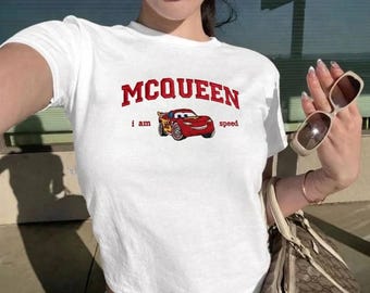 Camiseta infantil de Lightning McQueen, top corto con estampado de Cars, camiseta Y2K de Disney Pixar, camiseta ajustada "I Am Speed", top bonito inspirado en películas de carreras para mujer.