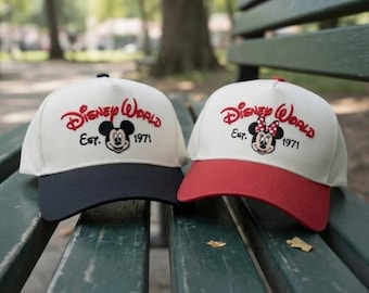 Disney World Hat with Mickey and Minnie, Disney 1971 Baseball Cap, Retro Embroidered Disney Hat Gift for Park Trips & Fans, Magical Park Hat