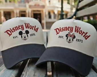 Disney World Hat with Mickey and Minnie, Disney 1971 Baseball Cap, Retro Embroidered Disney Hat Gift for Park Trips & Fans, Magical Park Hat