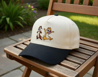 Disney Chip and Dale Hat, Cute Cartoon Embroidered Cap, Two-Tone Trucker Style Baseball Hat for Fans