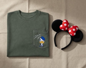 Geborduurd Donald Duck-shirt op zak, Angry Donald Duck-T-shirt, Disney-personageshirt, grappig Donald Duck-shirt, vintage cartoon T-shirt