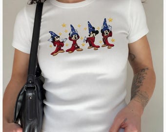 Camiseta vintage de Mickey de Fantasía de Disney para bebé, camiseta de Mickey hechicero, top corto de Mickey mágico, linda camiseta sin mangas de Disney, top veraniego acanalado estético