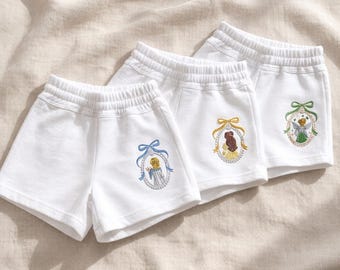 Pantalones cortos personalizados bordados de princesa para mujer, pantalones cortos de descanso de Disney, lindos pantalones cortos bordados con espejo de princesa, pantalones cortos casuales de verano para mujer