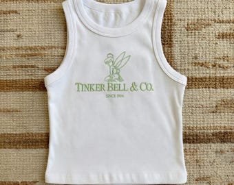 Tinker Bell Embroidered Baby Tee Disney Fairy Shirt Vintage Logo Tank Top Minimal Fairy Aesthetic Cute Disney Top Gift for Her